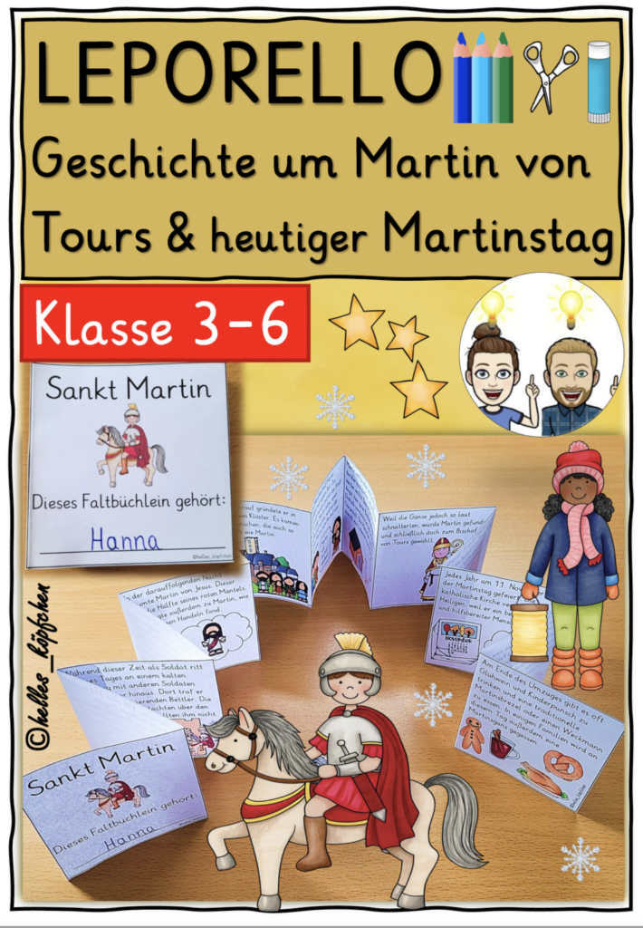 Sankt Martin Leporello, Faltheft. Bastelvorlage Sankt Martin. Katholischer und evangelischer Religionsunterricht Grundschule und Sekundarstufe I.