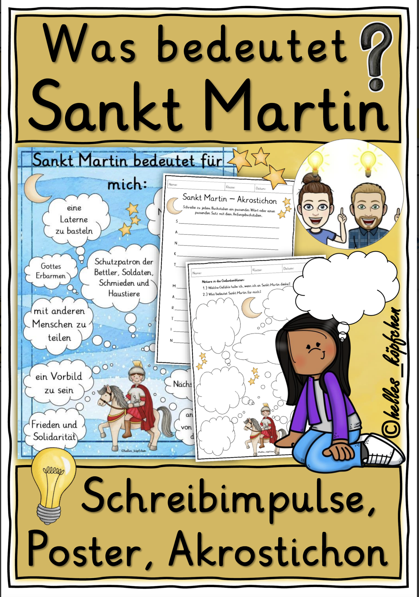 Sankt Martin: Poster Schreibimpulse Akrostichon / Was bedeutet St. Martin? Grundschule Religionsunterricht & Ethikunterricht